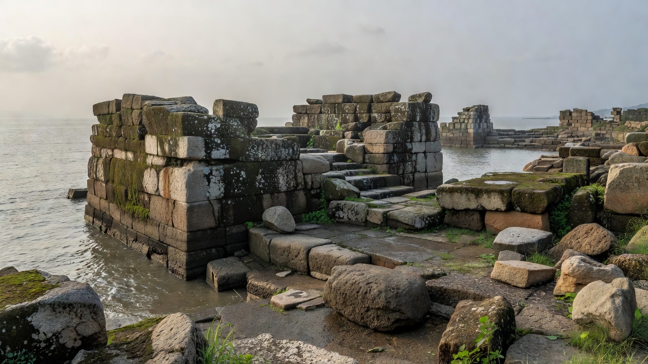 Weathered stone structures in Quanzhou’s historic coastal landscape